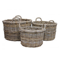 Round Log Basket With Ear Handles & Removable Hessian Liner (Medium)
