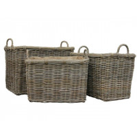Square Rattan Log Basket With Ear Handles (Small)