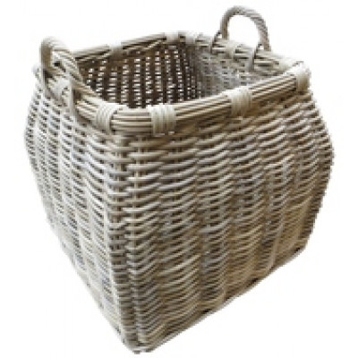 Handcrafted round top square bottom baskets with ear handles.