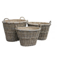 Oval Log Basket With Ear Handles & Removable Hessian Liner (Small)