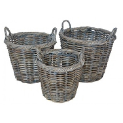 White Wash Round Basket (Small)